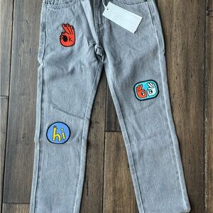 NWT Stella McCartney Kids Size 8 Gray Denim Bottoms with Colorful Patches